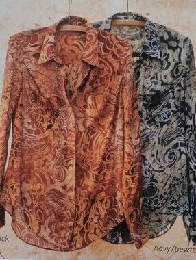Peruvian Connection Clarisse women Shirt viscose XL semi-sheer navy pewter $159